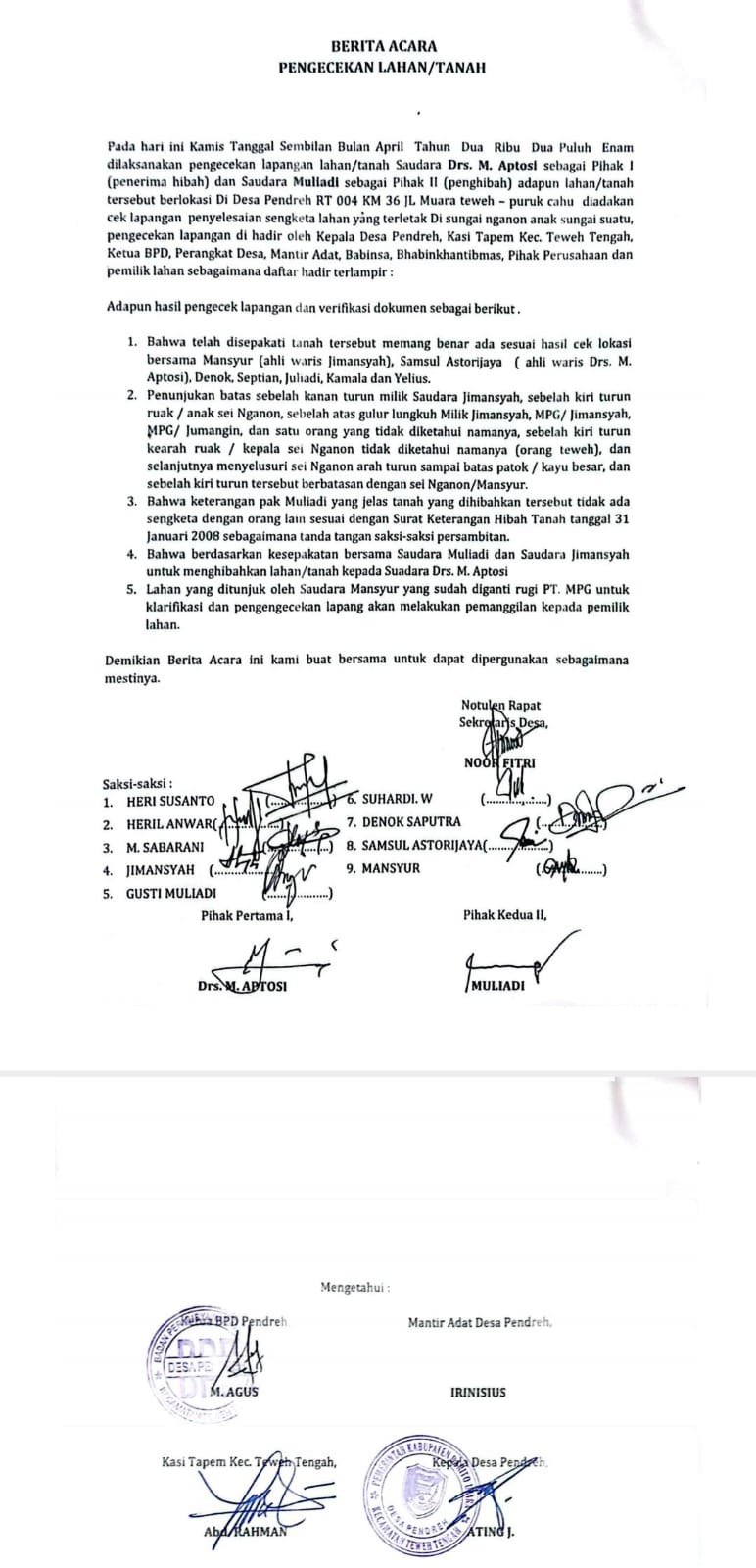 Sengketa Lahan Eks DPRD Barito Utara Tuntas Lewat Kesepakatan Bersama